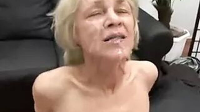 Skinny blonde GILF gets two facials!