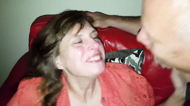 Wife blows friend and Cum kisses cuck