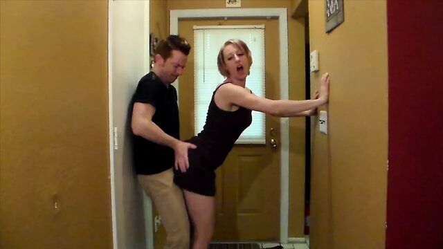 She throws him on the ground and rides him.