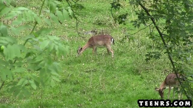 Teen with natural big tits fucks a runner on the trail