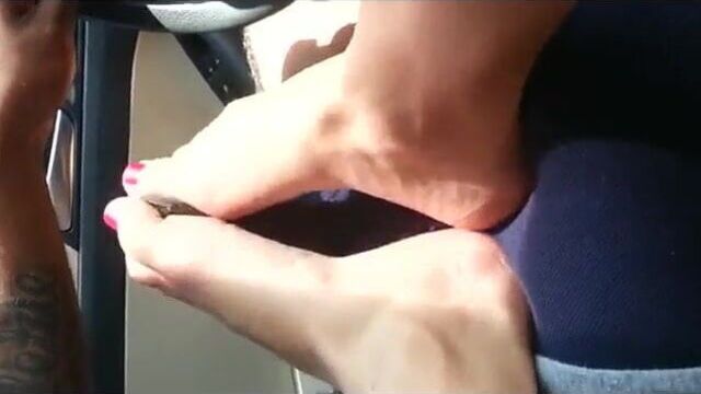 Car Footjob While He's Driving