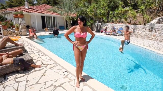 Awesome outdoor public pool party! Anyone can fuck me