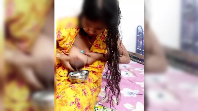 Milk Desi girl Boobs Pressing Nipple with milk