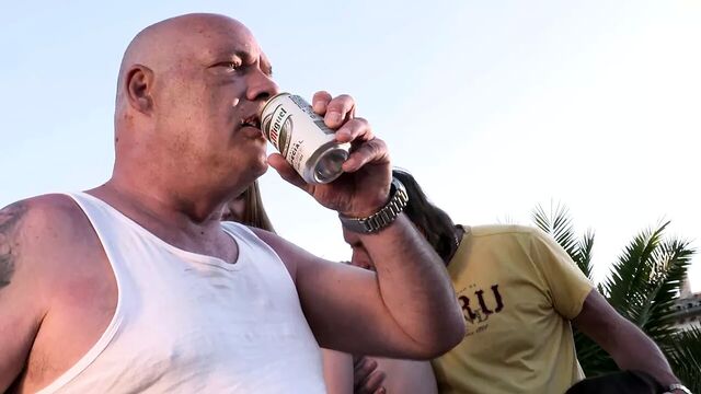 Sexy young brunette for two big hard cocks