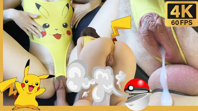 18 year old stepsister rides me on sex chair in Pikachu costume and gets a load of cum. Pokemon cosplay.