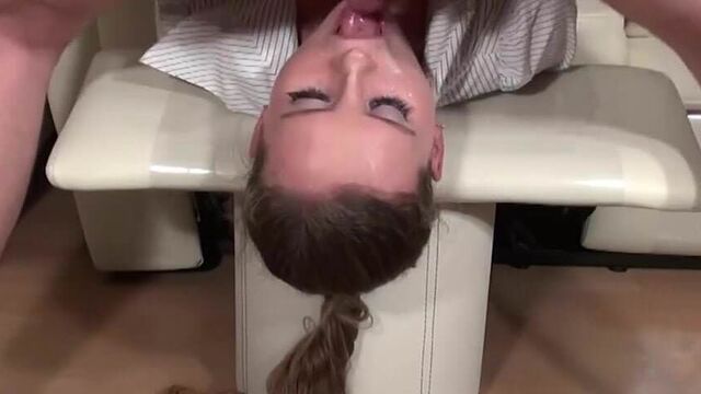 Business woman gets her face fucked