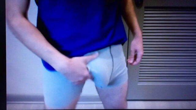 Hung dude in briefs shows off big bulge and huge dick