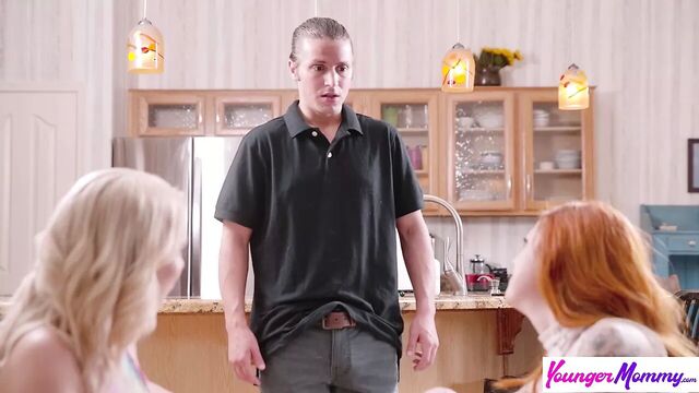 Stepmom Says, We'll show him our tits, he'll get excited and probably blow his load just from looking at us